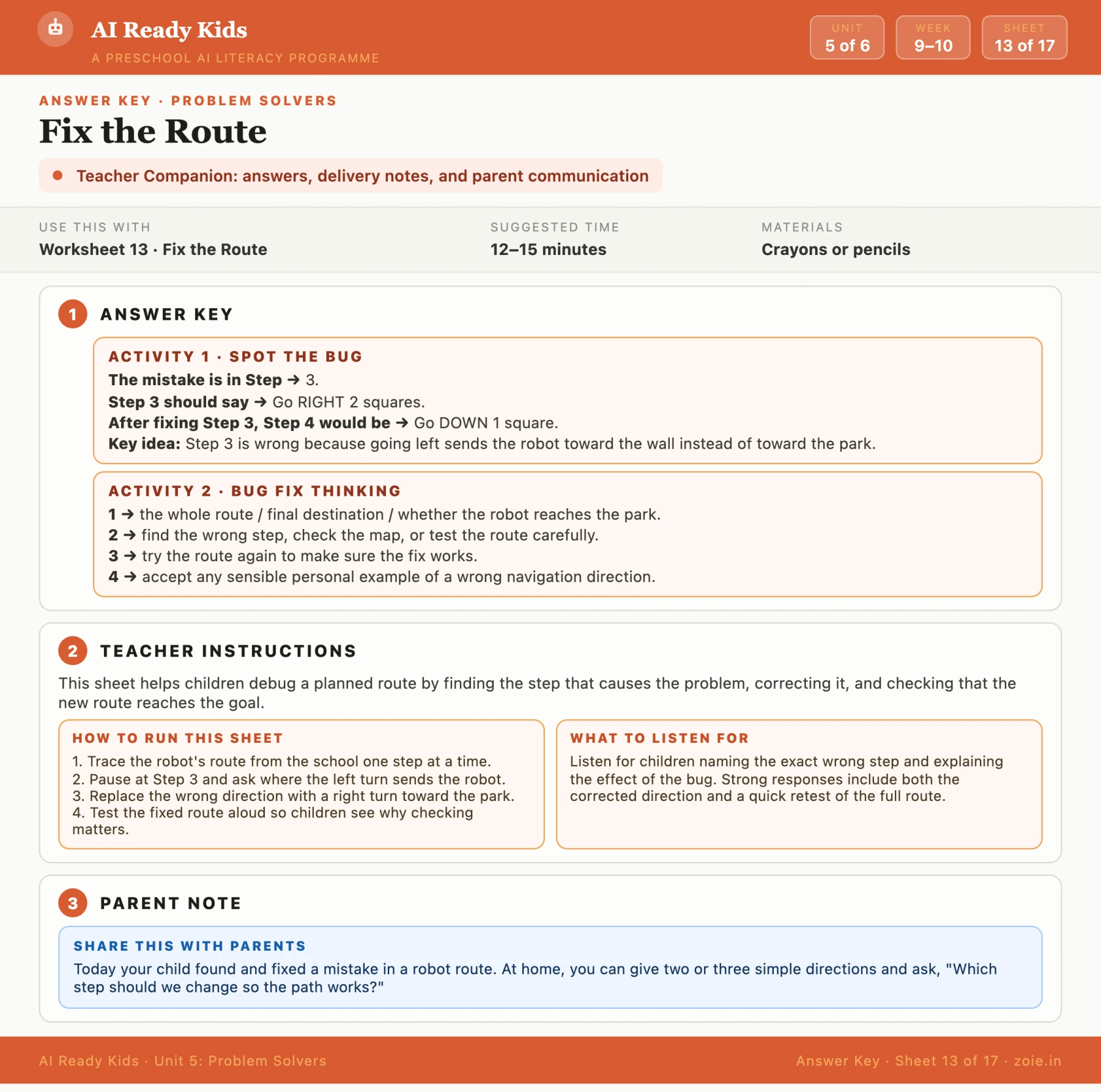 AI Ready Kids answer key and teacher guidance sample